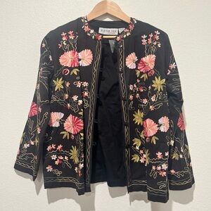 Bedford Fair Lifestyles Embroidered Floral Boho Jacket Black Size L Cottagecore
